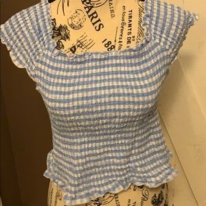 White and blue cute stretchy top size xl